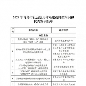 青島市2024年社會(huì)信用體系建設(shè)典型案例和優(yōu)秀案例名單揭曉